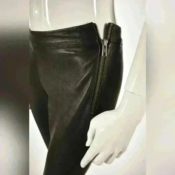 MUUBAA Black Lambskin Leather Cropped Side Zip Moto Pants 4US - Picture 4 of 8
